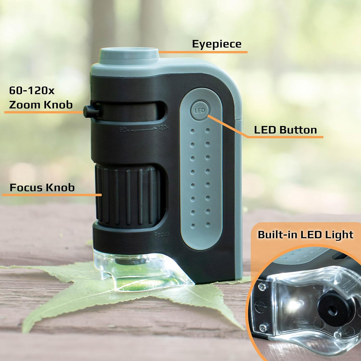 Pocket Microscope with 60x-120x Magnification and Built-in LED Light All Vera Mart