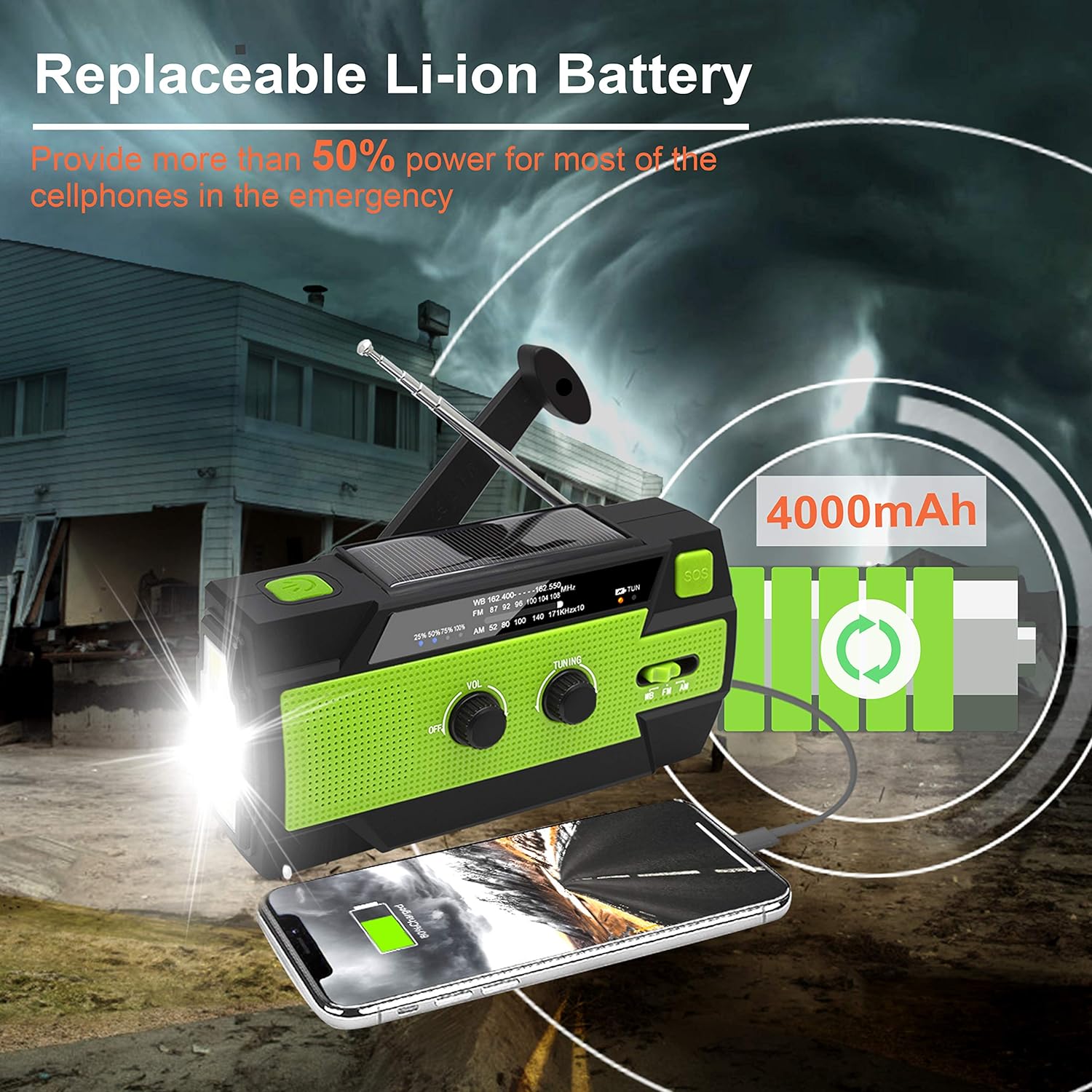 Portable Weather Radio with Hand Crank and Solar Charging, NOAA Alerts All Vera Mart