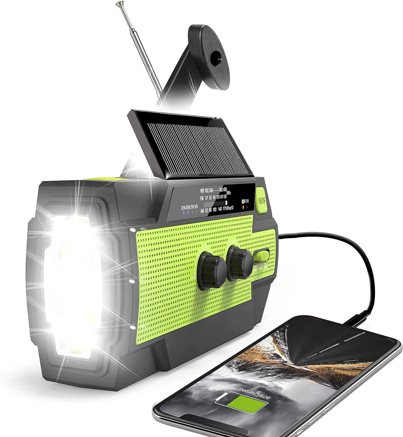 Portable Weather Radio with Hand Crank and Solar Charging, NOAA Alerts All Vera Mart