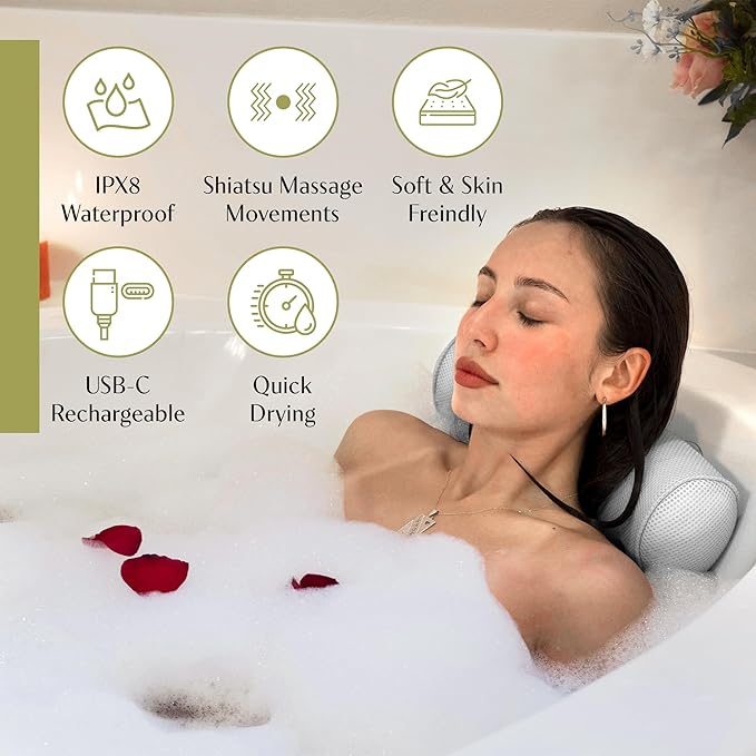 Neck Support Bath Pillow with Suction Cups and Textured Foam All Vera Mart