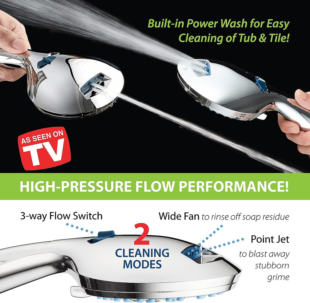 Handheld Shower Head with Eight Spray Patterns and 6ft Hose, Chrome Finish All Vera Mart