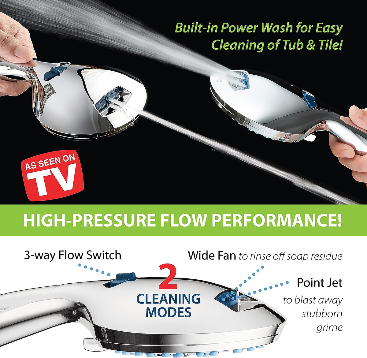 Handheld Shower Head with Eight Spray Patterns and 6ft Hose, Chrome Finish All Vera Mart