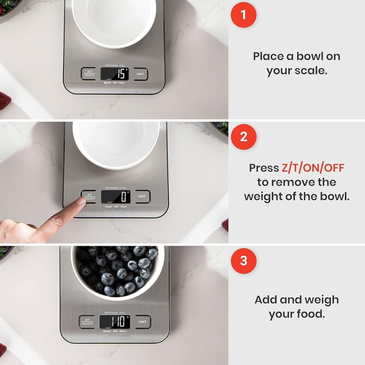 Precision Kitchen Scale with Backlit Display and Stainless Steel Platform, 5 Unit Options All Vera Mart