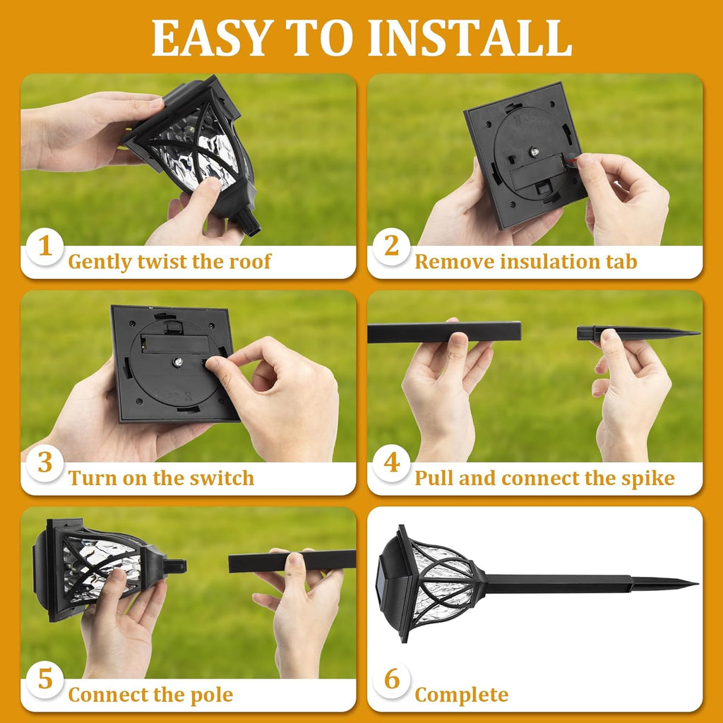 Solar Pathway Lights with Automatic Dusk Activation and Water Ripple Pattern, 6-Pack All Vera Mart