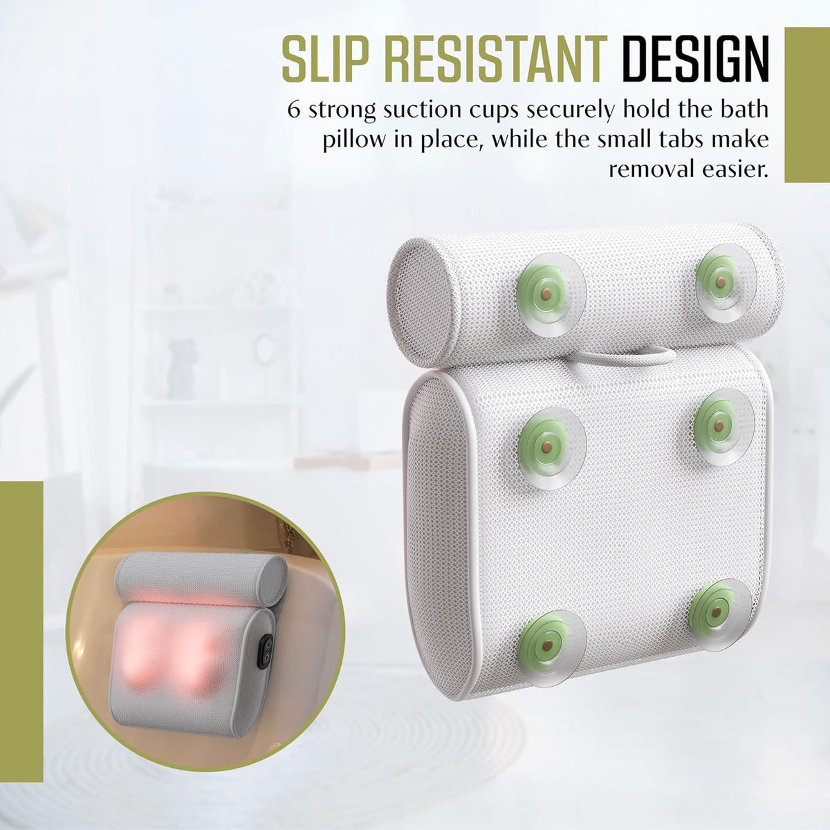 Neck Support Bath Pillow with Suction Cups and Textured Foam All Vera Mart