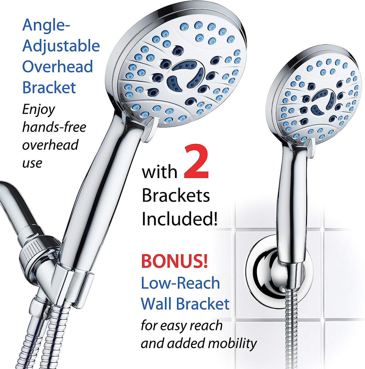 Handheld Shower Head with Eight Spray Patterns and 6ft Hose, Chrome Finish All Vera Mart