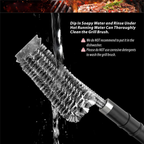 Triple Head Grill Brush with Rotating Design and 18-Inch Handle, Steel Bristles All Vera Mart