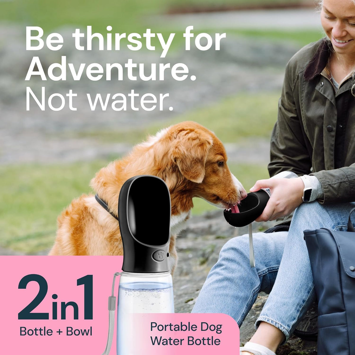 Dog Water Bottle with Attached Bowl and One Hand Button Control, 19oz All Vera Mart