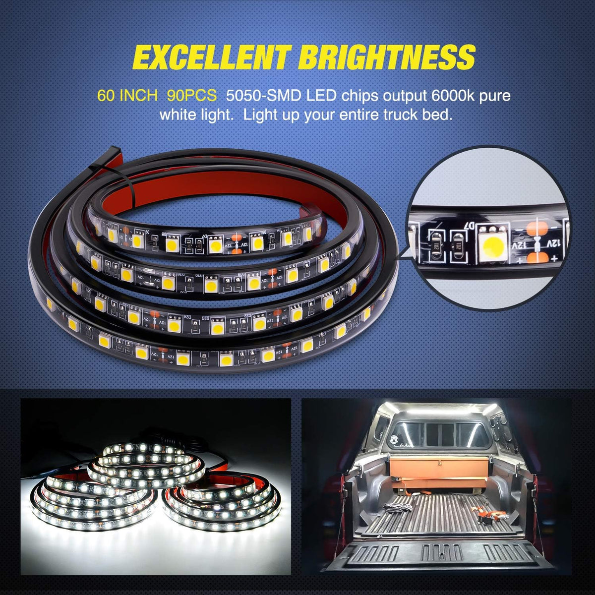 LED Truck Bed Light Strip 60 Inch with 3900 Lumens and IP67 Weather Rating All Vera Mart