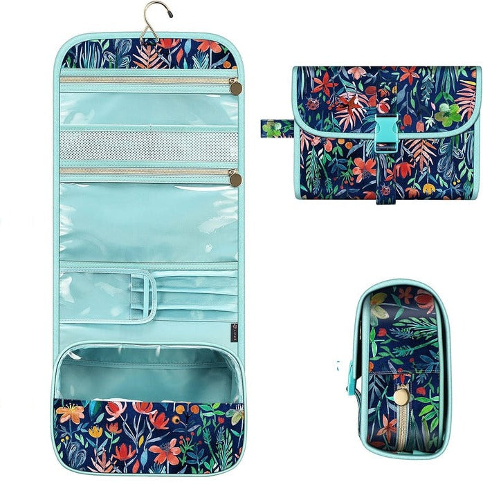 Cosmetic Storage Pouch with Transparent Panel and Metal Hook, Water Resistant All Vera Mart