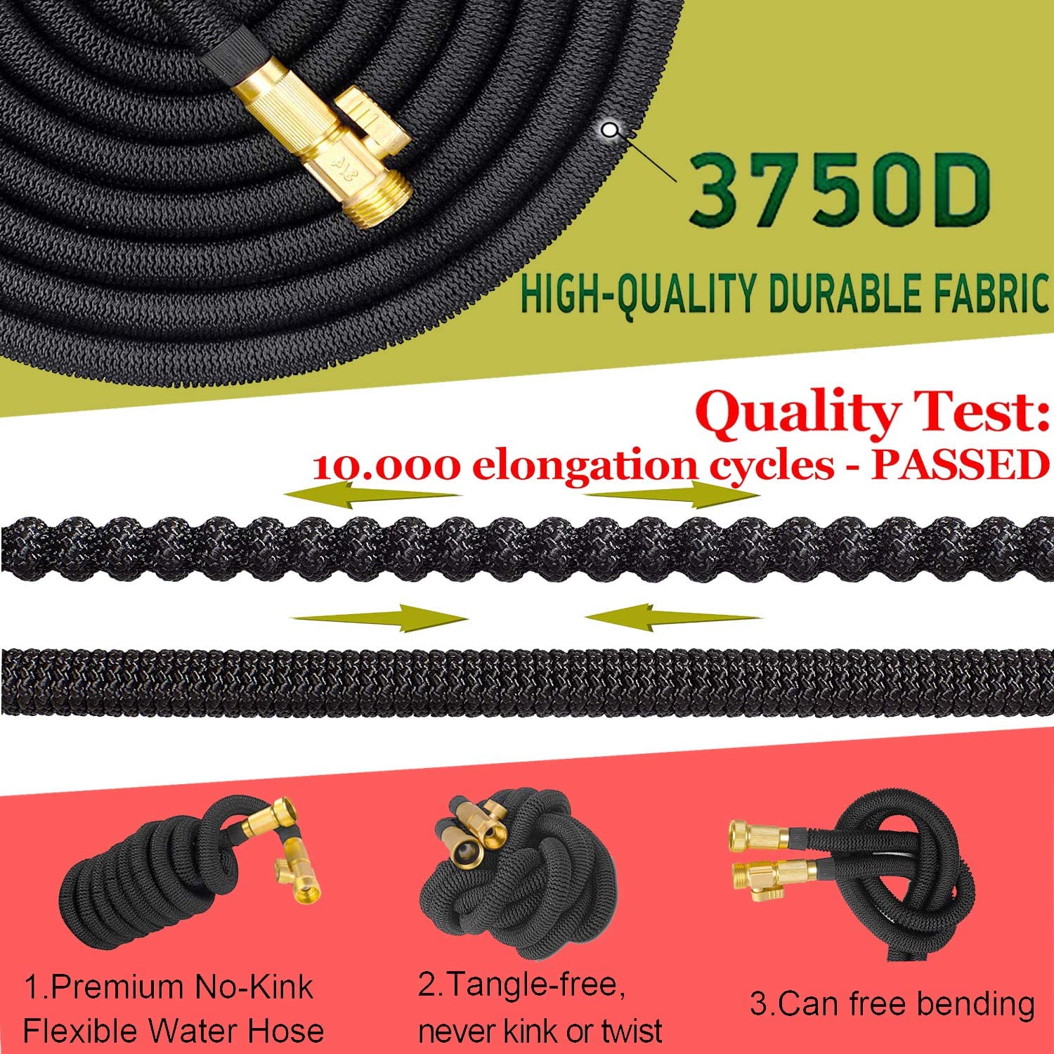 Expandable Garden Hose with Brass Fittings and Integrated Shutoff Valve, Storage Bag All Vera Mart
