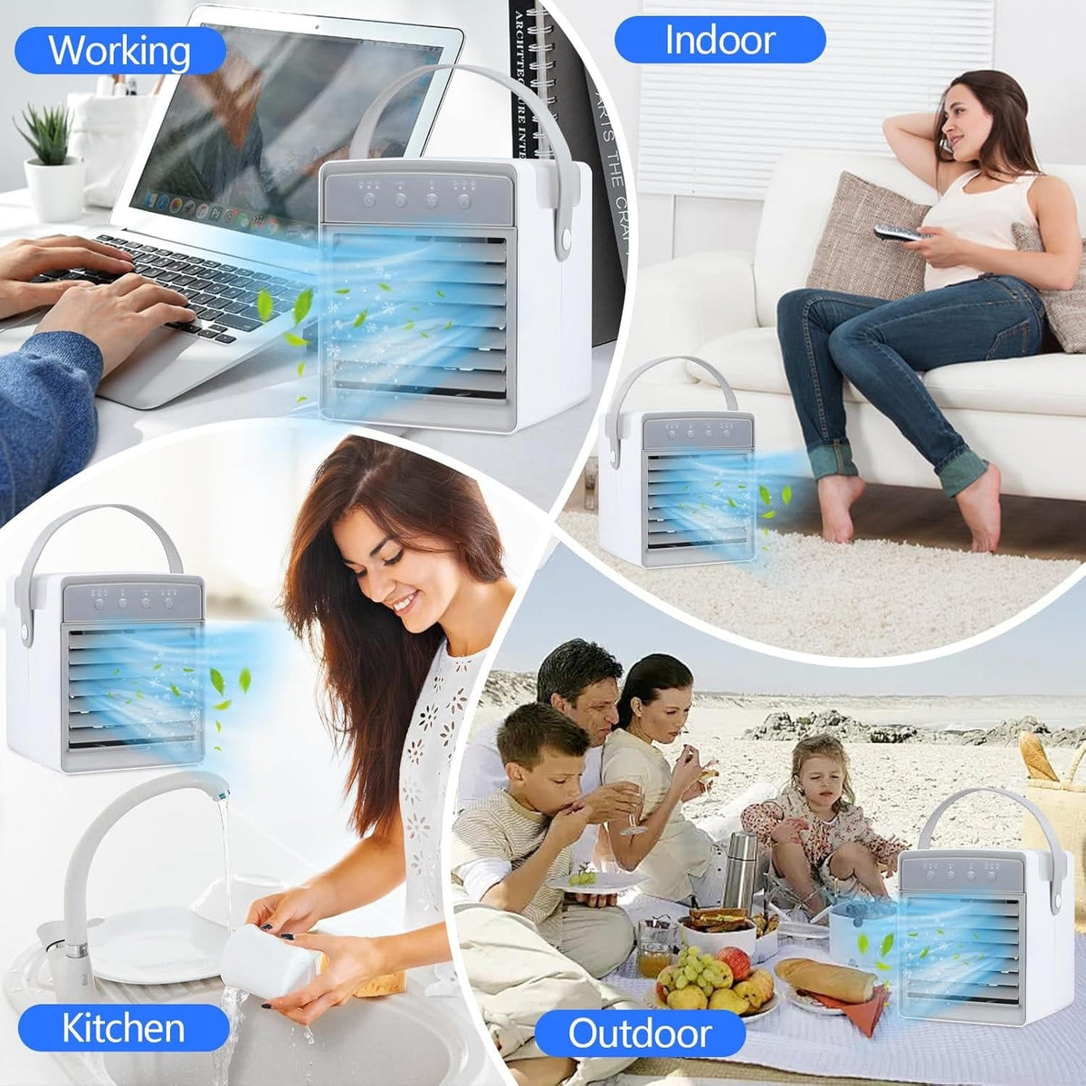 Evaporative Mist Cooler with 7-Color Night Light and 3-Speed Fan, Portable USB All Vera Mart
