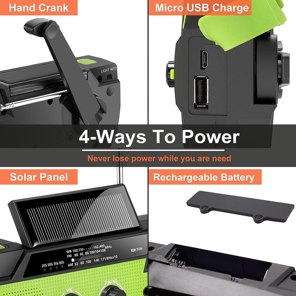 Portable Weather Radio with Hand Crank and Solar Charging, NOAA Alerts All Vera Mart