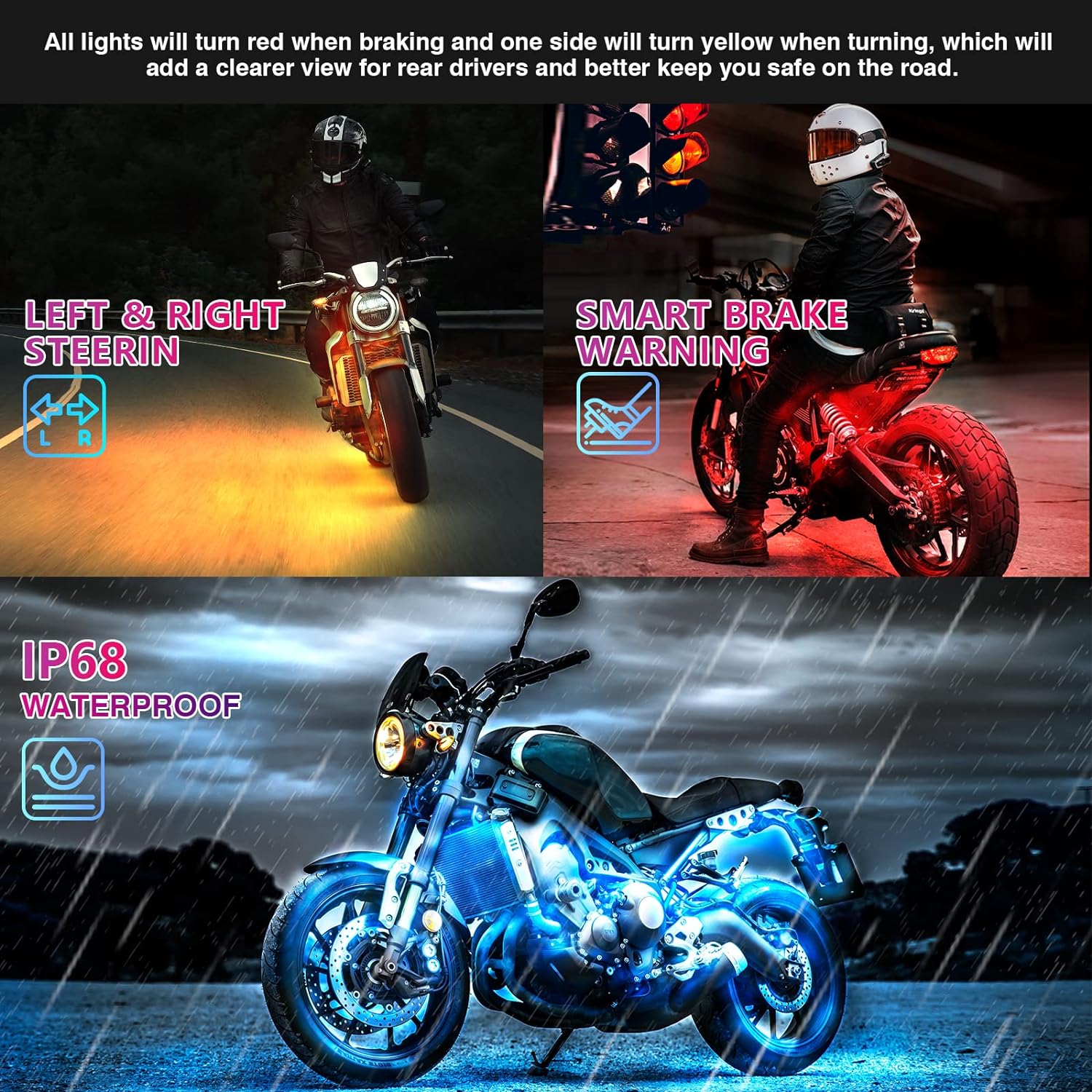 Motorcycle LED Light Kit with App Control and Brake Signal, 144 LEDs All Vera Mart