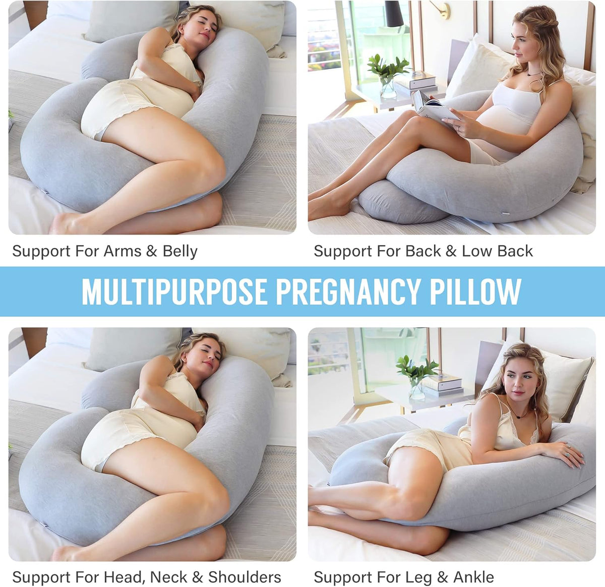 Full Body Pregnancy Pillow with Semicircular C Shape and Machine Washable Jersey Cover All Vera Mart