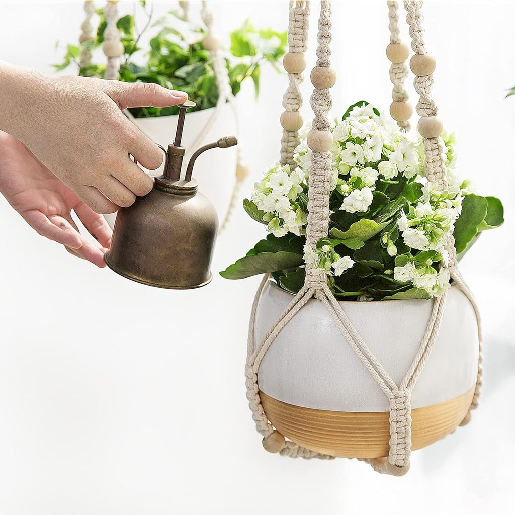 Macramé Plant Hanger with Cotton Cord and Wooden Ring for 9-Inch Pots All Vera Mart