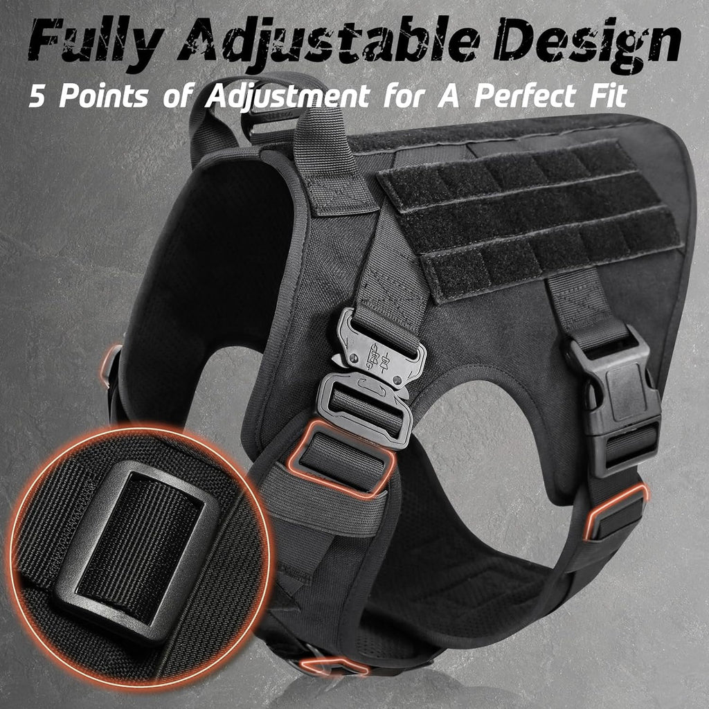 Dog Harness with Dual Leash Attachment and Reinforced Top Handle, MOLLE System All Vera Mart