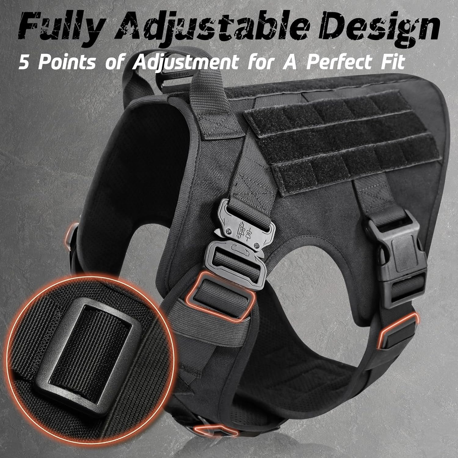 Dog Harness with Dual Leash Attachment and Reinforced Top Handle, MOLLE System All Vera Mart