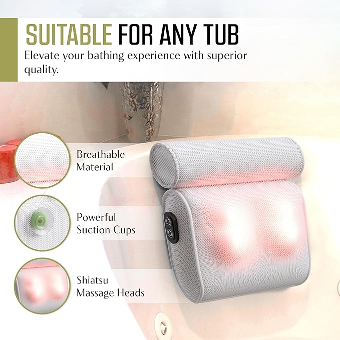 Neck Support Bath Pillow with Suction Cups and Textured Foam All Vera Mart