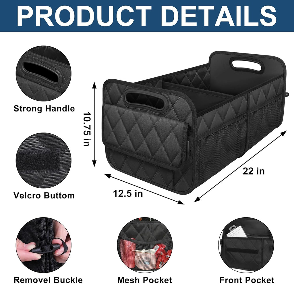 Foldable Trunk Organizer with Adjustable Compartments and Hook-and-Loop Base All Vera Mart