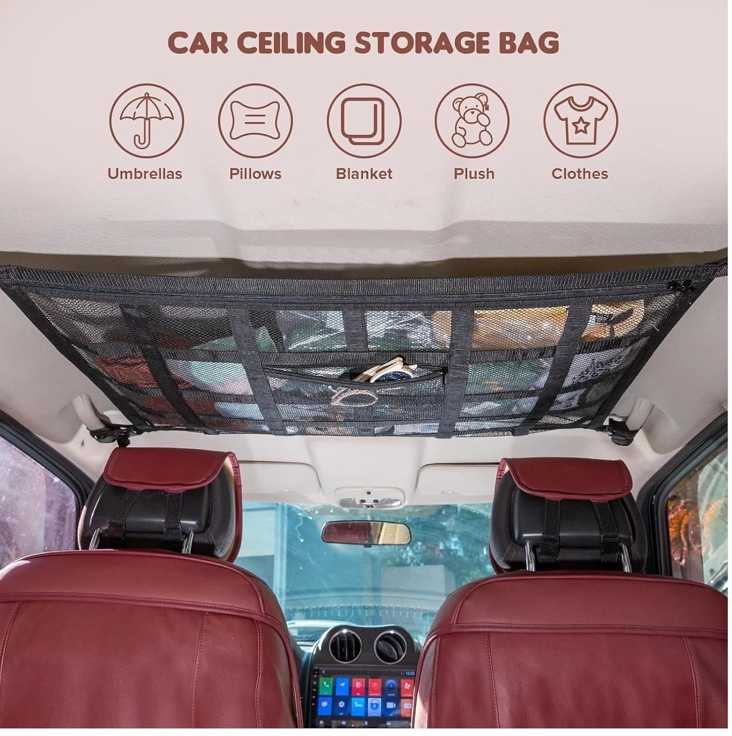 Overhead Cargo Net with Full Length Zipper and Reinforced Webbing for Vehicles All Vera Mart