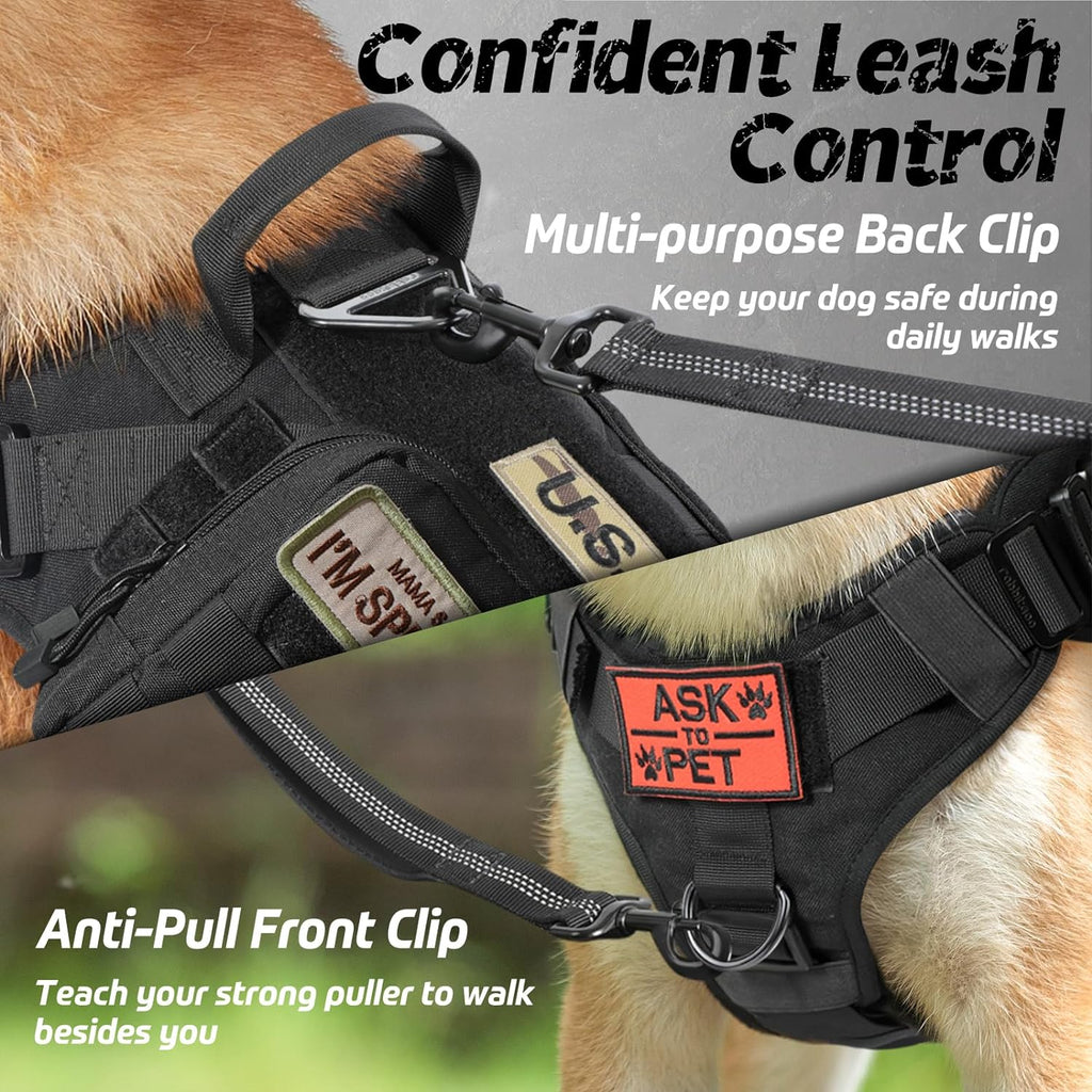 Dog Harness with Dual Leash Attachment and Reinforced Top Handle, MOLLE System All Vera Mart