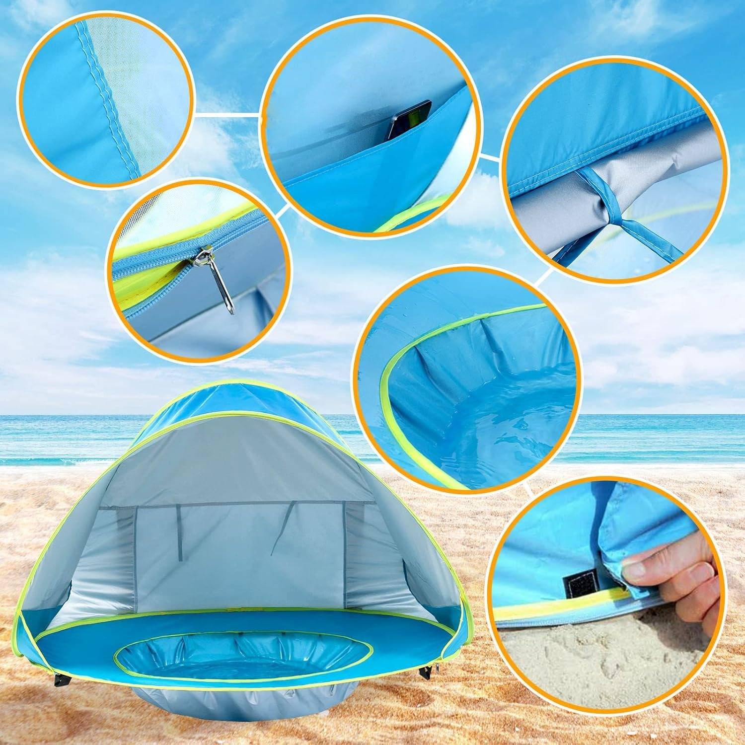 Pop Up Beach Tent with UPF 50+ Sun Protection and Built-In Splash Pool All Vera Mart