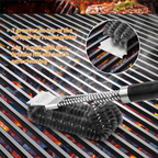 Triple Head Grill Brush with Rotating Design and 18-Inch Handle, Steel Bristles All Vera Mart