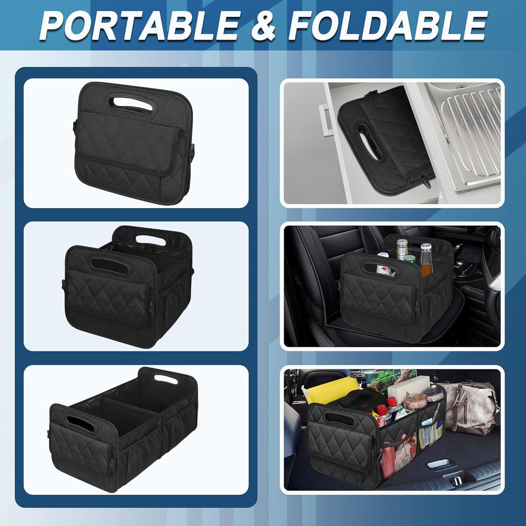 Foldable Trunk Organizer with Adjustable Compartments and Hook-and-Loop Base All Vera Mart