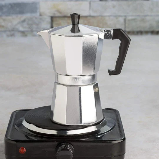 Stovetop Moka Pot with Heat Resistant Handle and Safety Valve, 6-Cup Capacity All Vera Mart