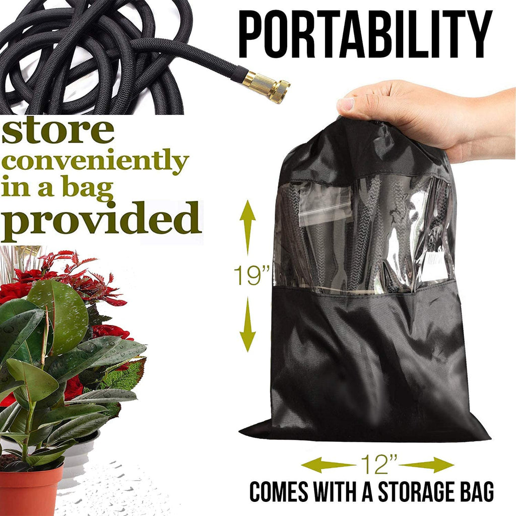 Expandable Garden Hose with Brass Fittings and Integrated Shutoff Valve, Storage Bag All Vera Mart