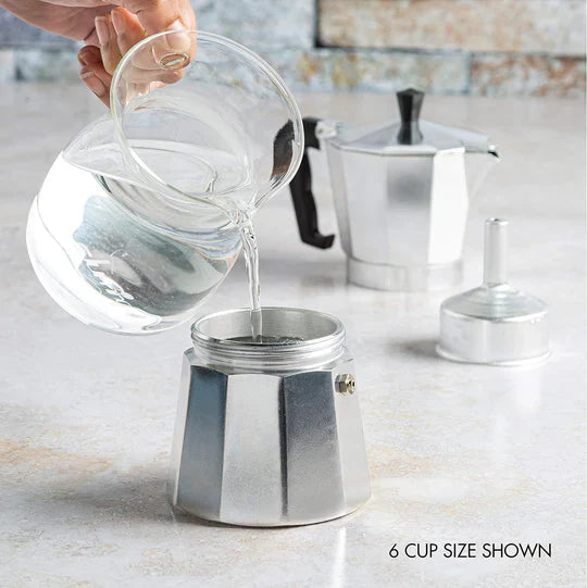 Stovetop Moka Pot with Heat Resistant Handle and Safety Valve, 6-Cup Capacity All Vera Mart