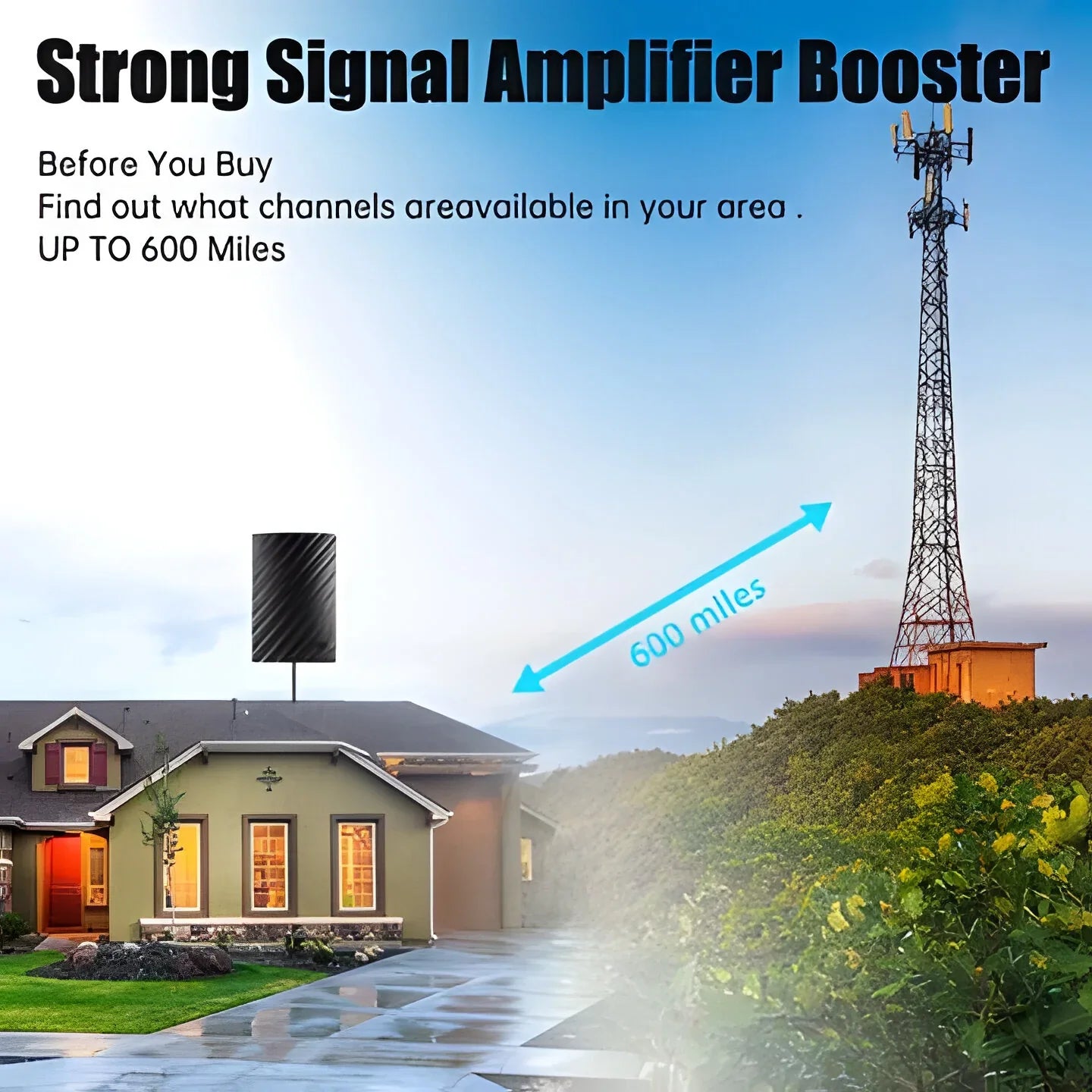Digital Antenna with 39dBi Signal Amplifier and 600 Mile Reception Range All Vera Mart