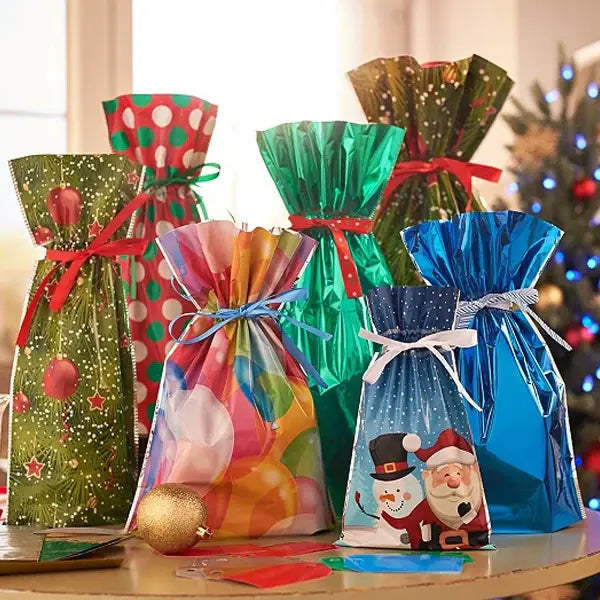 Christmas Gift Bags with Built-In Drawstring and Assorted Sizes, Set of 15 All Vera Mart