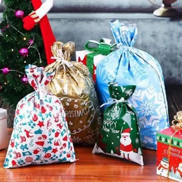 Christmas Gift Bags with Built-In Drawstring and Assorted Sizes, Set of 15 All Vera Mart