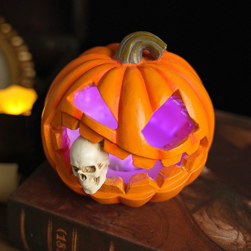 Carved Pumpkin Ornament with Skull Detail for Halloween Decoration All Vera Mart