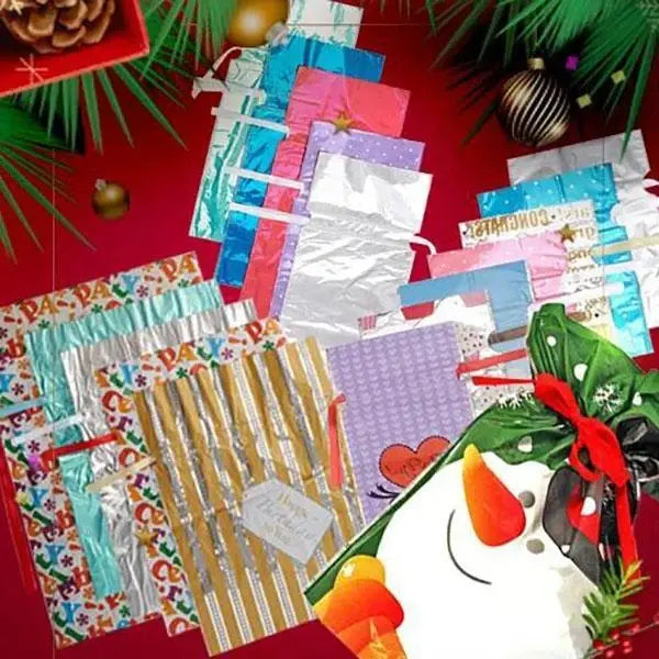 Christmas Gift Bags with Built-In Drawstring and Assorted Sizes, Set of 15 All Vera Mart