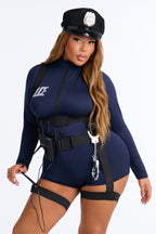 Police Officer Costume Set with Zip Romper, Body Harness, Handcuffs, and Hat