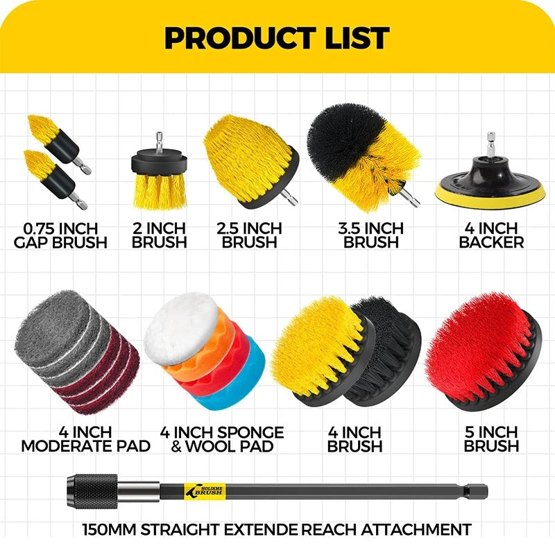 Power Drill Brush Attachment Set with Extension Rod and Polishing Pads, 22-Piece All Vera Mart