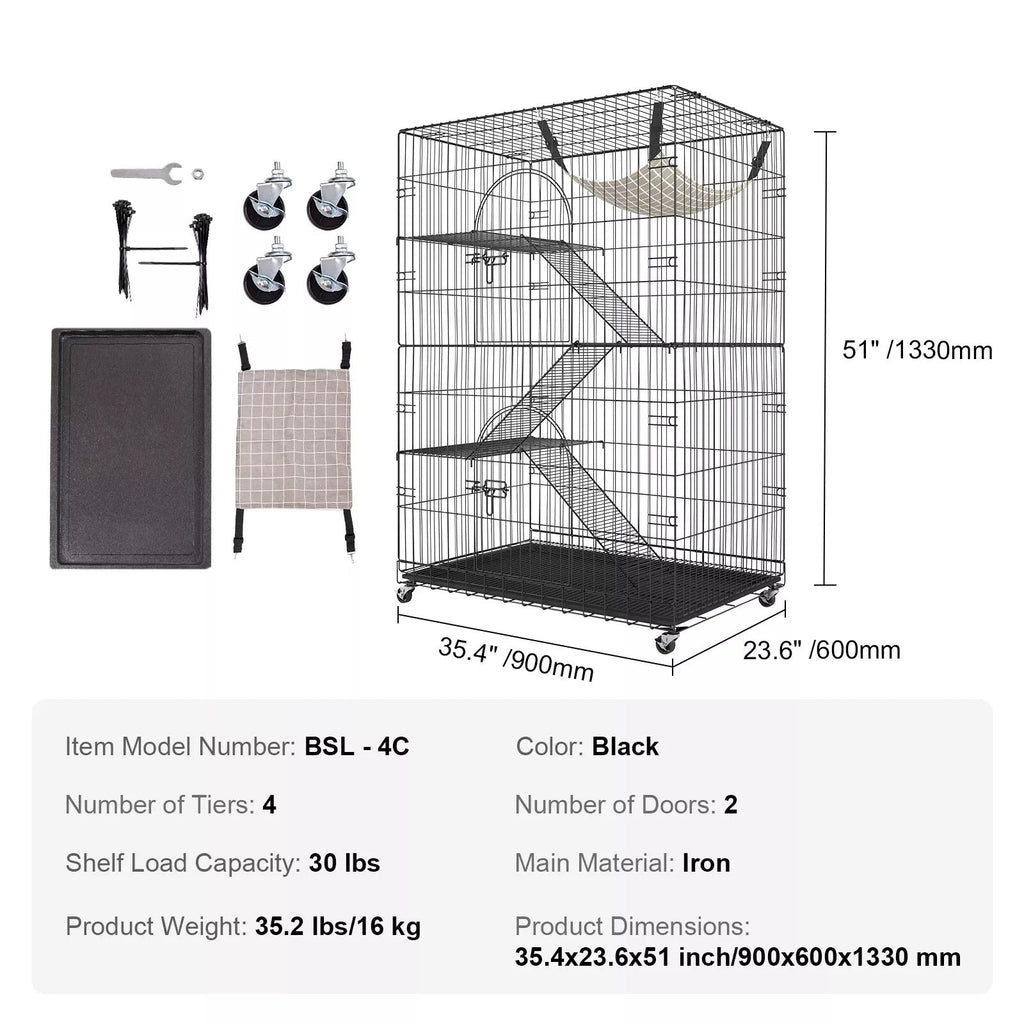 Four Tier Cat Enclosure with Platforms and Hammock for Multiple Pets All Vera Mart