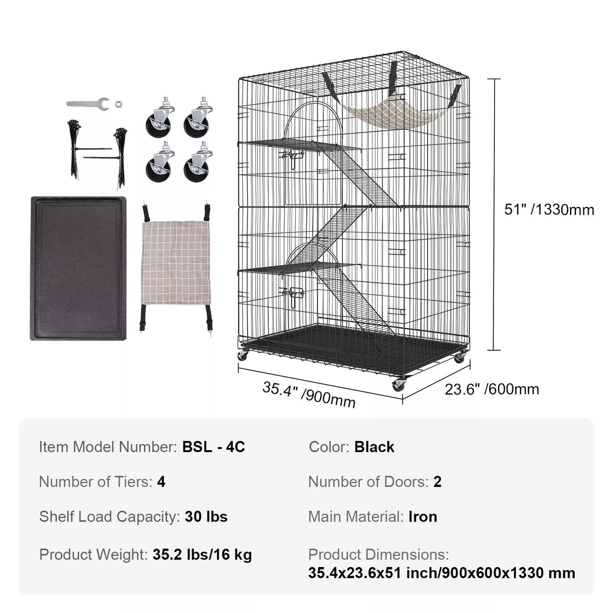 Four Tier Cat Enclosure with Platforms and Hammock for Multiple Pets All Vera Mart