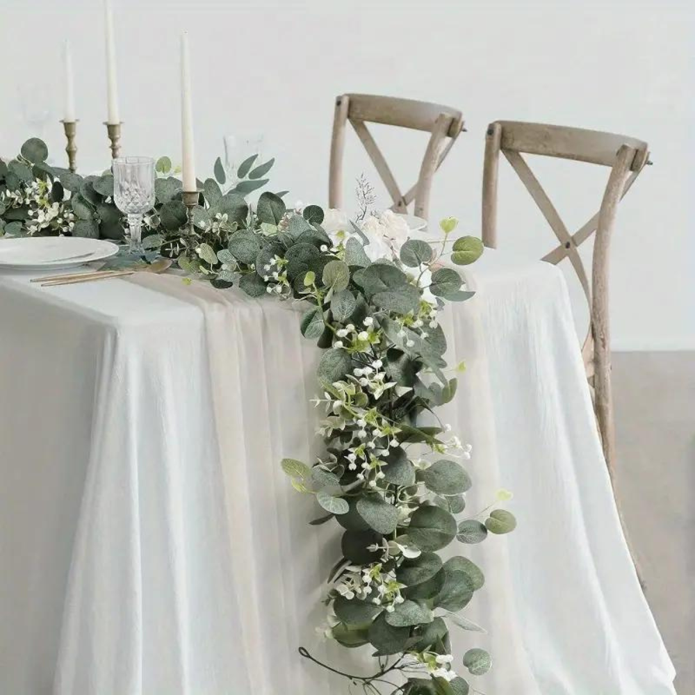 Faux Eucalyptus Garland with Silk Leaves and Bendable Stems, 70.8 Inches All Vera Mart