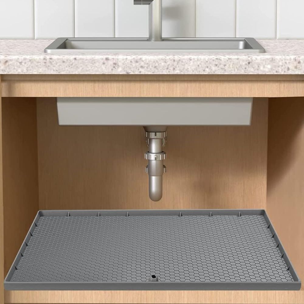 Silicone Under Sink Mat with Raised Edge Containment and Textured Grip Surface, 34x22 Inches All Vera Mart