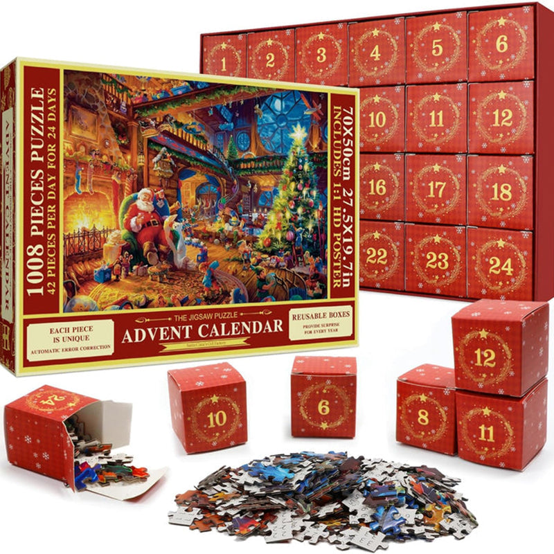 Advent Puzzle Calendar with 24 Daily Boxes and Reference Poster, 1008 Pieces All Vera Mart