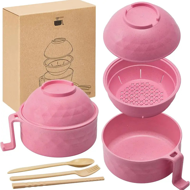 6PC/Set Microwave Ramen Bowl Set, Ramen Noodle Cooker with Lid & Handle,Perfect for Home, Office, Dorm, or College Tableware allveramart