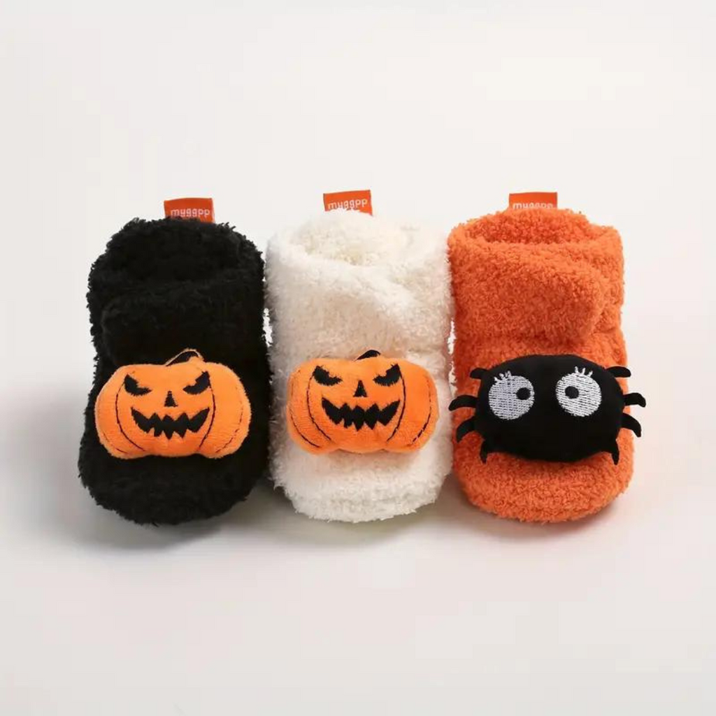 Kids Ankle High Slippers with Pumpkin Spider Graphics and Fleece Lining All Vera Mart
