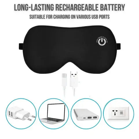 Heated Eye Mask with USB Rechargeable Battery and Gentle Vibration, Removable Silk Cover All Vera Mart