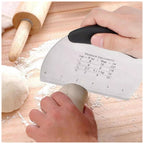 Stainless Steel Dough Scraper with Etched Measurement Markings and Handle