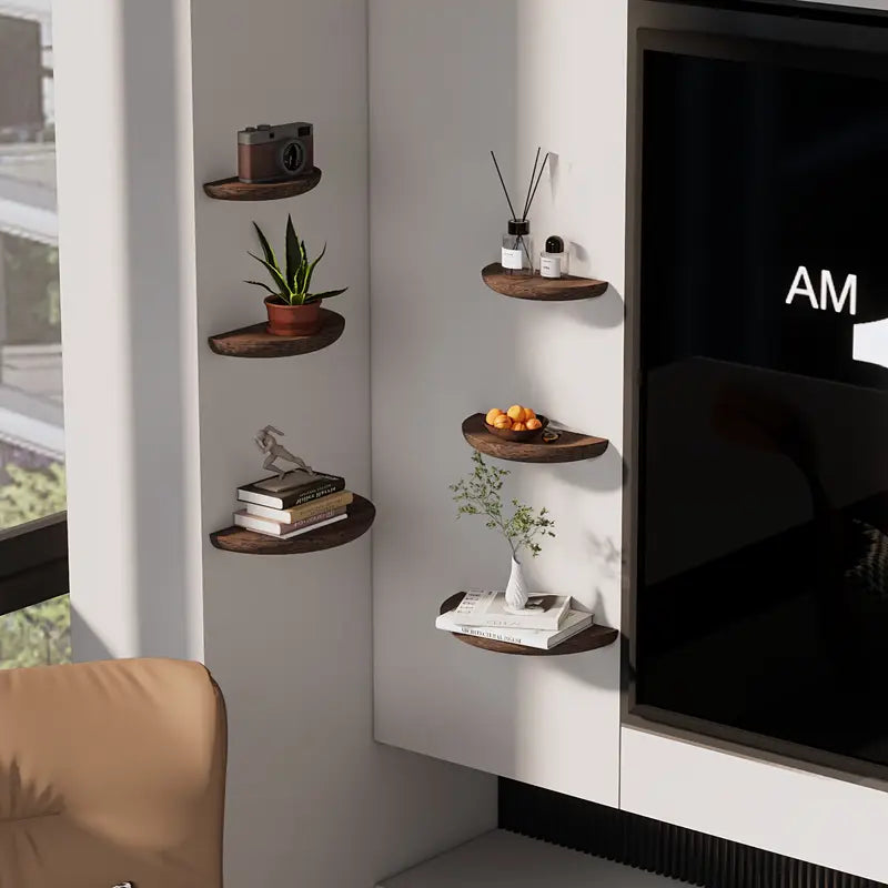Floating Half Moon Wooden Shelf with Natural Grain Finish All Vera Mart