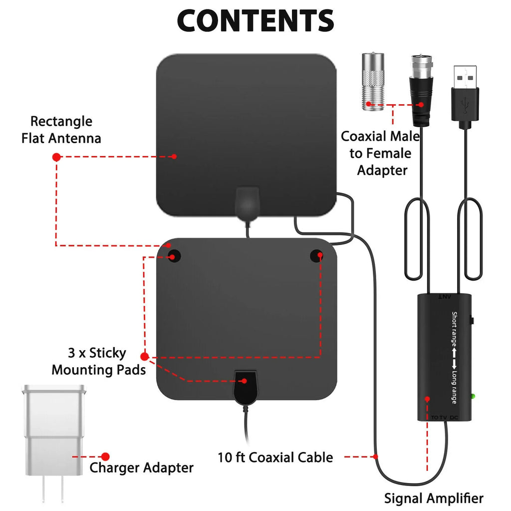 Indoor HDTV Antenna with 300 Mile Range and Signal Amplifier, 10ft Cable All Vera Mart